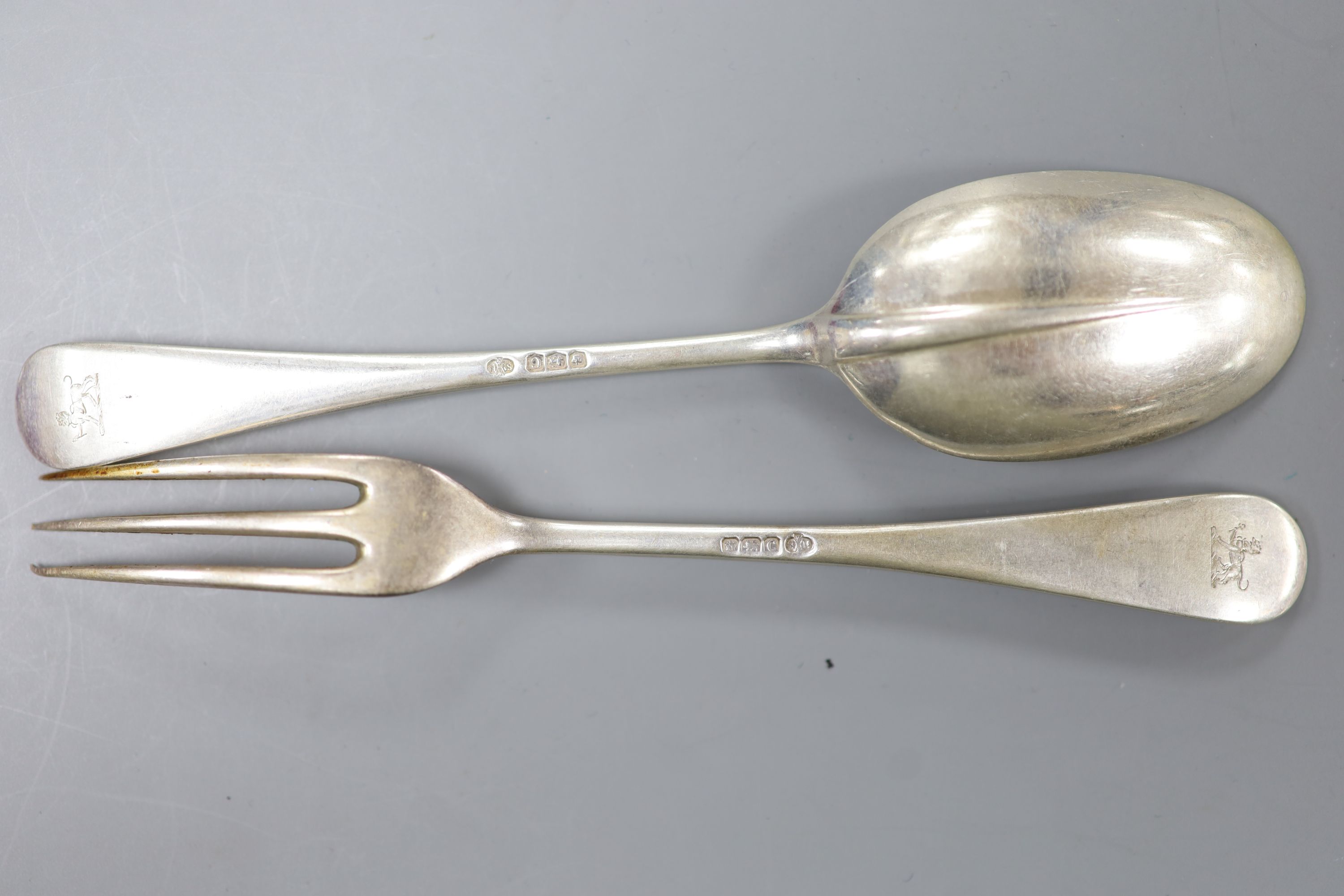 A George V part canteen of silver Hanovarian pattern flatware by William Hutton & Sons